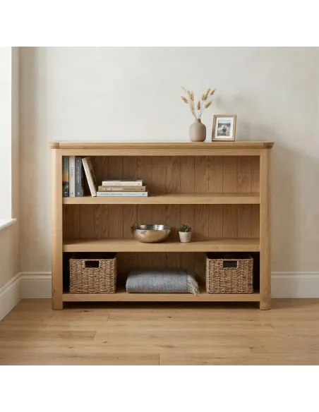 Treviso Low Wide Bookcase  - Oak