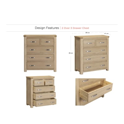 Treviso 2 Over 3 Drawer Chest - Oak