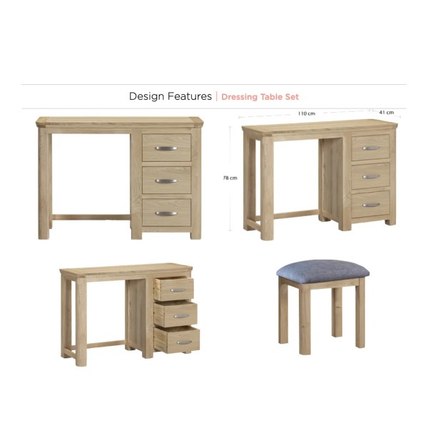 Treviso Dressing Table Set - Oak