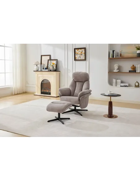 Sloane Swivel Leisure Chair with Footstool (Black base) - Oyster