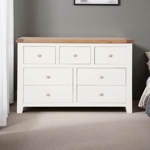 Melbourne 7 Drawer Wide Chest - White