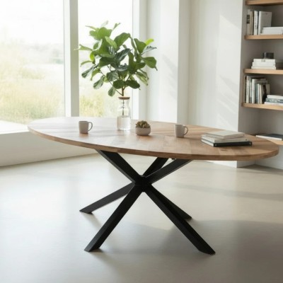 Arga Sunburst 2.4m Oval Dining Table - Light Mango Oak