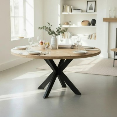 Arga Sunburst 1.4m Round Dining Table - Light Mango Oak