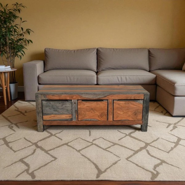 Cube Goa 3 Drawer Coffee Table - Dark Grey Stain and Rosewood Finish