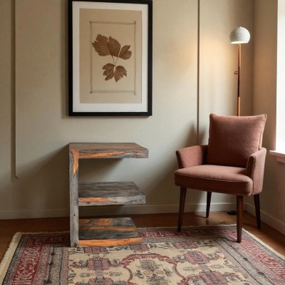 Cube Goa E Side Table - Dark Grey Stain and Rosewood Finish