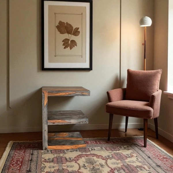 Cube Goa E Side Table - Dark Grey Stain and Rosewood Finish