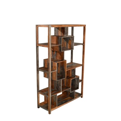 Cube Goa Geometric Bookcase - Dark Grey Stain and Rosewood Finish