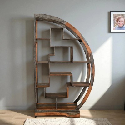 Cube Goa Half Round Display Unit - Dark Grey Stain and Rosewood Finish