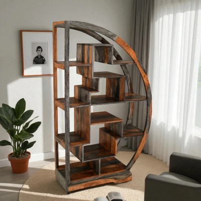 Cube Goa Half Round Display Unit - Dark Grey Stain and Rosewood Finish