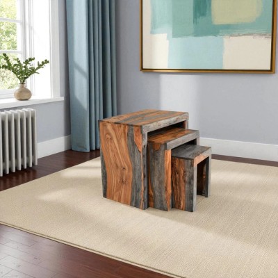 Cube Goa Nest of Tables - Dark Grey Stain and Rosewood Finish