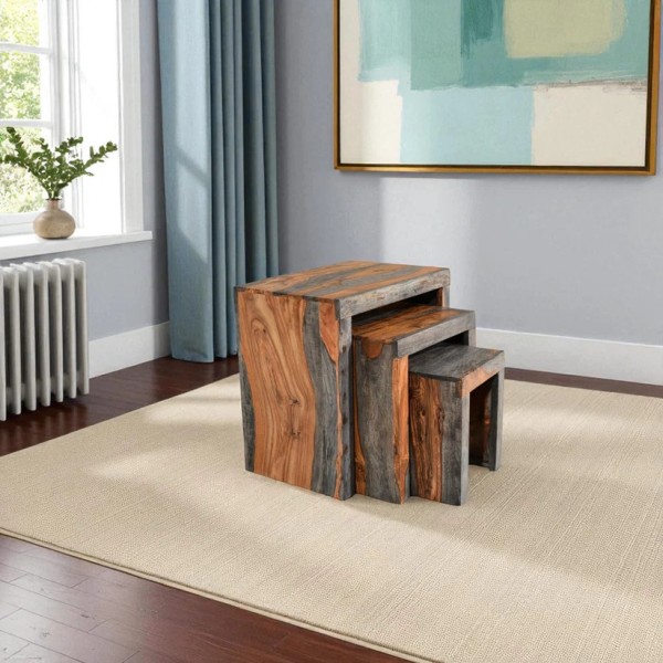 Cube Goa Nest of Tables - Dark Grey Stain and Rosewood Finish