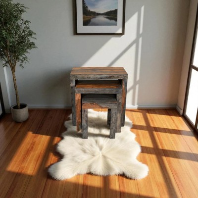 Cube Goa Nest of Tables - Dark Grey Stain and Rosewood Finish