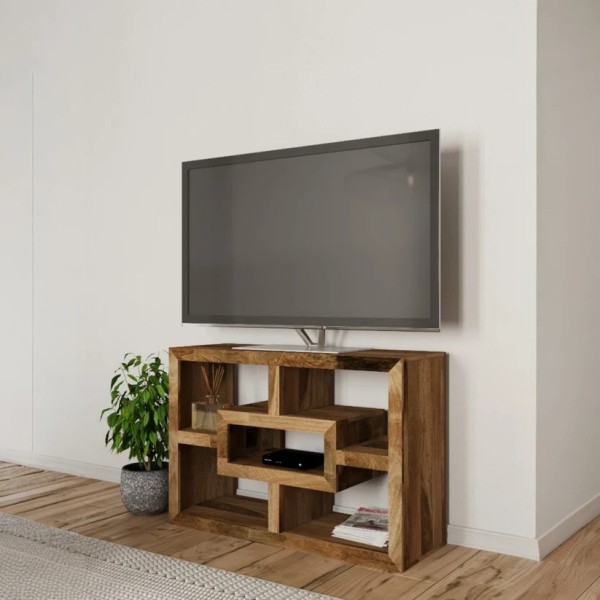 Cube Mango Yoga TV Unit - Natural Wood Finish