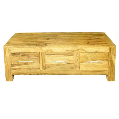 Cube Mango 3 Drawer Coffee Table - Natural Wood Finish