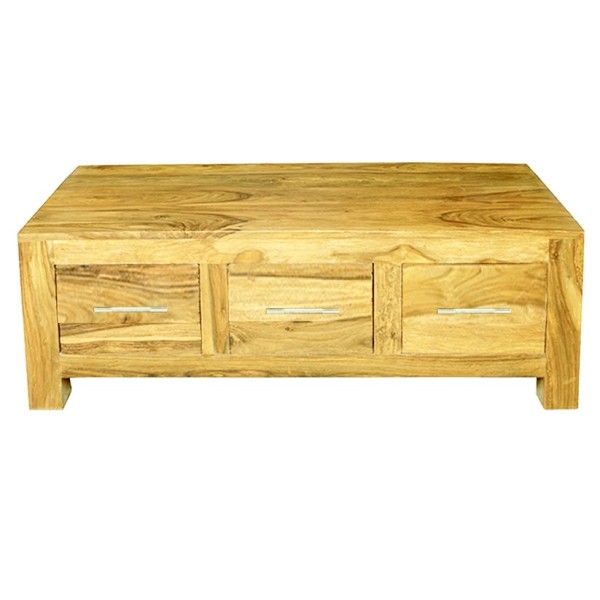 Cube Mango 3 Drawer Coffee Table - Natural Wood Finish
