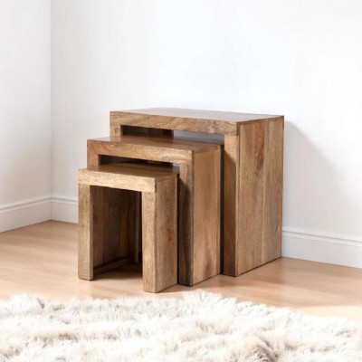 Cube Mango Nest of Tables - Natural Wood Finish