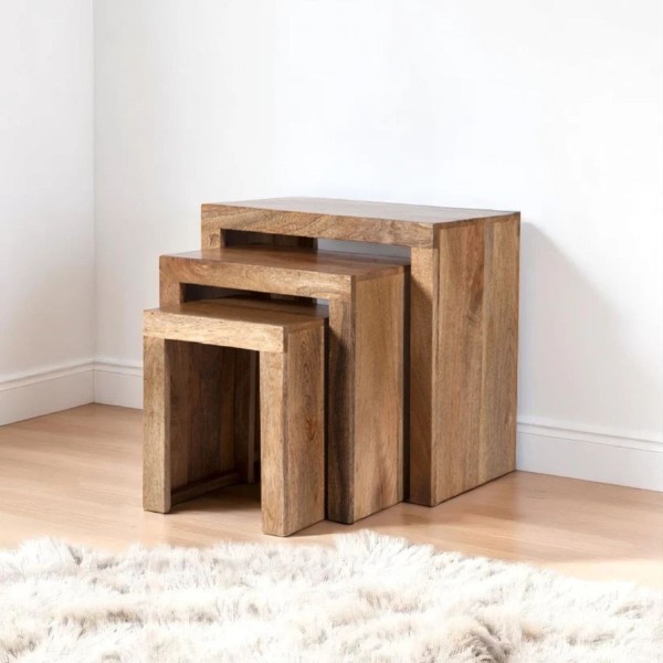 Cube Mango Nest of Tables - Natural Wood Finish