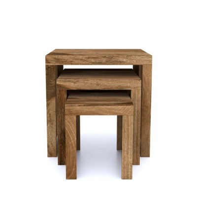 Cube Mango Nest of Tables - Natural Wood Finish