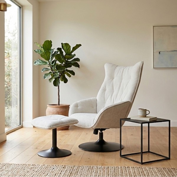 Mira Swivel Chair with Stool - Beige