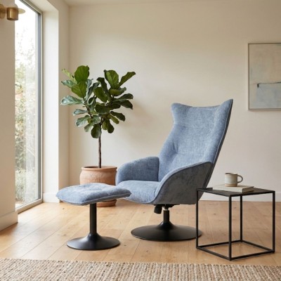 Mira Swivel Chair with Stool - Grey