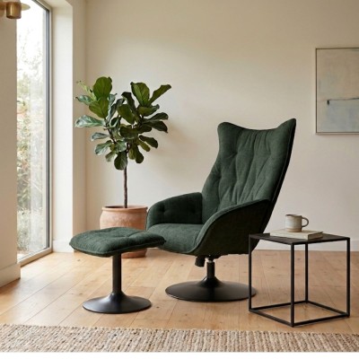 Mira Swivel Chair with Stool - Green
