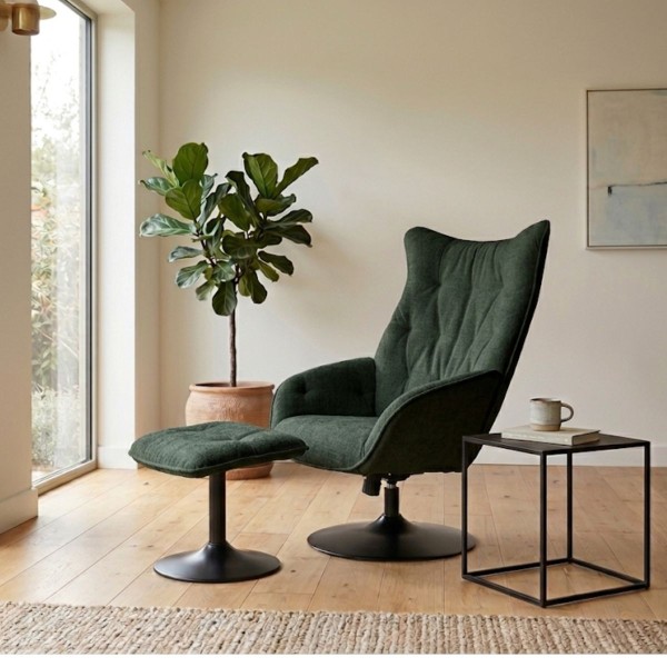 Mira Swivel Chair with Stool - Green