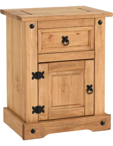 Corona 1 Drawer 1 Door Bedside Locker - Distressed Waxed Pine