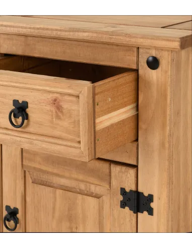 Corona 1 Drawer 1 Door Bedside Locker - Distressed Waxed Pine