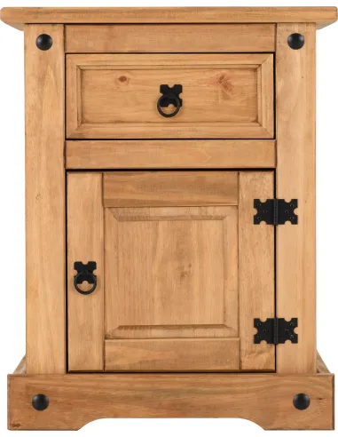 Corona 1 Drawer 1 Door Bedside Locker - Distressed Waxed Pine