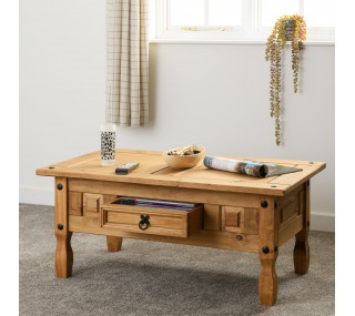 Corona 1 Drawer Coffee Table - Distressed Waxed Pine | furniture shop carlow, furniture carlow, furniture naas, furniture wexford, furniture ireland, furniture stores dublin