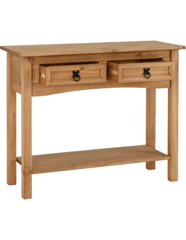 Corona 2 Drawer Console Table With Shelf - Distressed Waxed Pine
