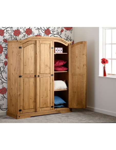 Corona 3 Door Wardrobe - Distressed Waxed Pine