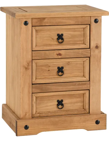 Corona 3 Drawer Bedside Locker - Distressed Waxed Pine