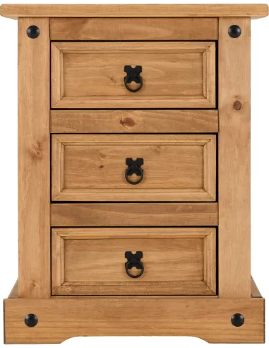 Corona 3 Drawer Bedside Locker - Distressed Waxed Pine