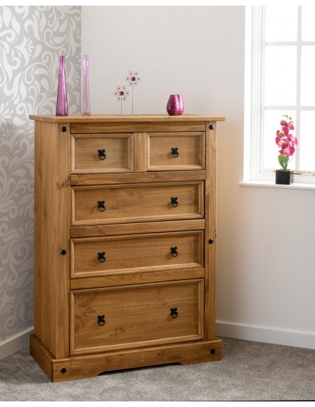 Corona 3+2 Drawer Chest - Distressed Waxed Pine