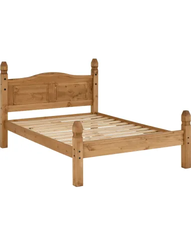 Corona 4FT6 Low End Bedframe - Distressed Waxed Pine