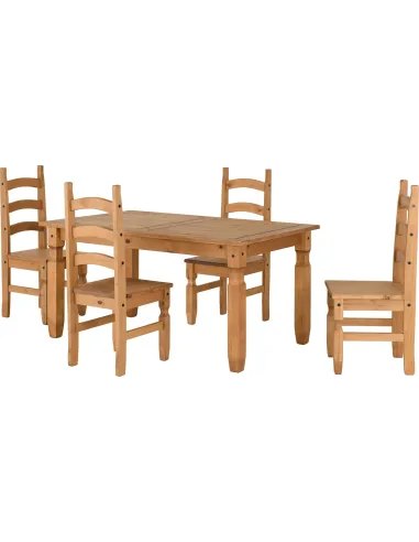 Corona 5FT Dining Set (x4 Chairs) - Distressed Waxed Pine