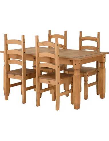 Corona 5FT Dining Set (x4 Chairs) - Distressed Waxed Pine