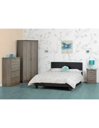 Lisbon 3+2 Drawer Chest - Black  Wood Grain