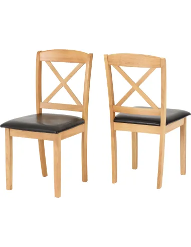 Mason Double Drop Leaf Dining Set (x2 Chairs) - Oak Varnish/Brown PU