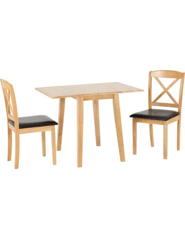 Mason Double Drop Leaf Dining Set (x2 Chairs) - Oak Varnish/Brown PU