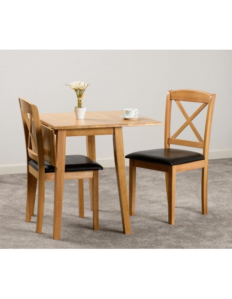 Mason Double Drop Leaf Dining Set - Oak Varnish/Brown PU