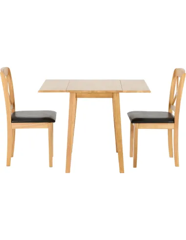 Mason Double Drop Leaf Dining Set (x2 Chairs) - Oak Varnish/Brown PU