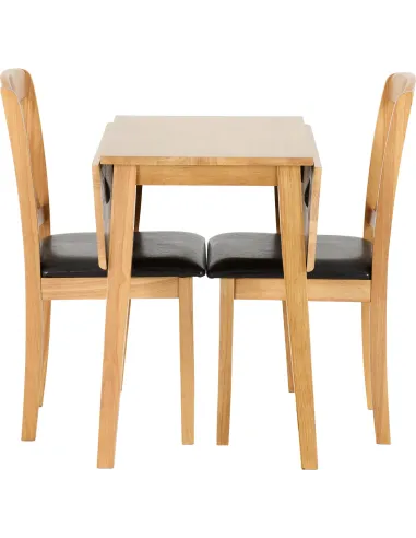 Mason Double Drop Leaf Dining Set (x2 Chairs) - Oak Varnish/Brown PU