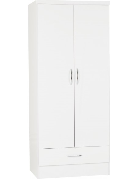 Nevada 2 Door 1 Drawer Wardrobe - White Gloss