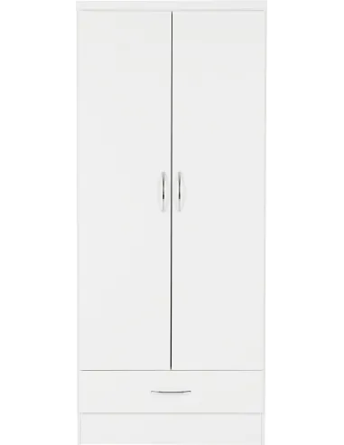 Nevada 2 Door 1 Drawer Wardrobe - White Gloss