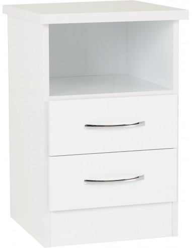 Nevada 2 Drawer Bedside Locker - White Gloss