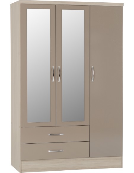 Nevada 3 Door 2 Drawer Wardrobe - Oyster Gloss/Light Oak