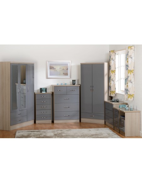 Nevada 3 Drawer Bedside Locker - Grey Gloss/Light Oak Effect Veneer