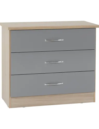 Nevada 3 Drawer Chest - Grey Gloss/Light Oak Effect Veneer